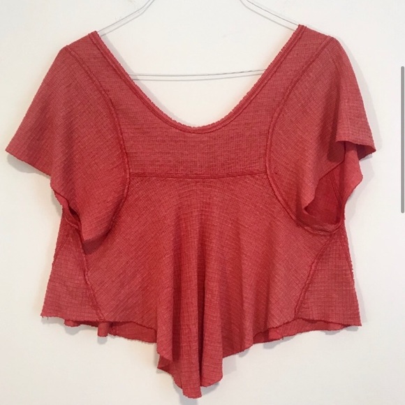 Free People | Red Orange Crop Tee Distressed XS - Picture 3 of 6